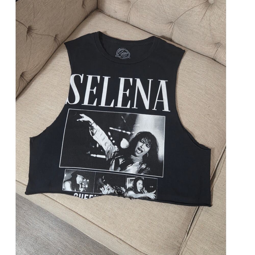 SELENA Music Singer Cut off Black Graphic Print T-Shirt Tank M